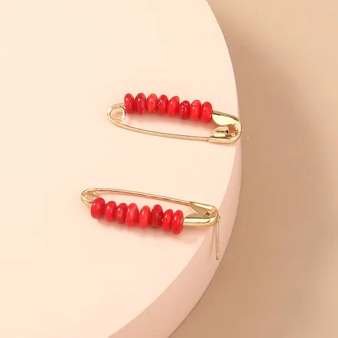 Bohemian Metal Safety Pin Earrings Colorful Polymer Clay Beads Artificial Pearl Geometric Stud Earrings Trendy Women Jewelry