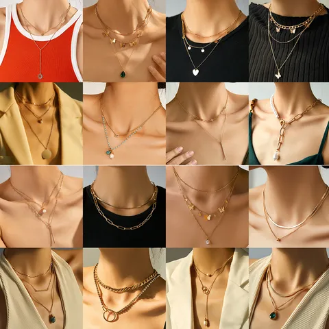 Bohemian Layered Necklace For Women Freshwater Pearl Zirconia Butterfly Heart Pendant Beach Vacation Gold Chain Choker Necklaces Jewelry