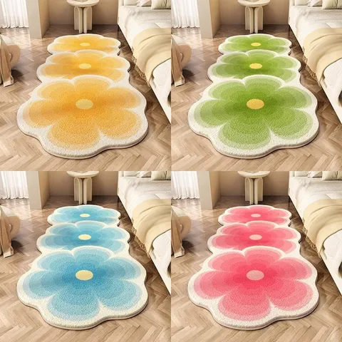 Fresco Patrón Floral Degradado Tacto Cachemira Alfombra Antideslizante Resistente a la Suciedad Felpudo para Sala de Estar Dormitorio Cabecera Decoración del Hogar