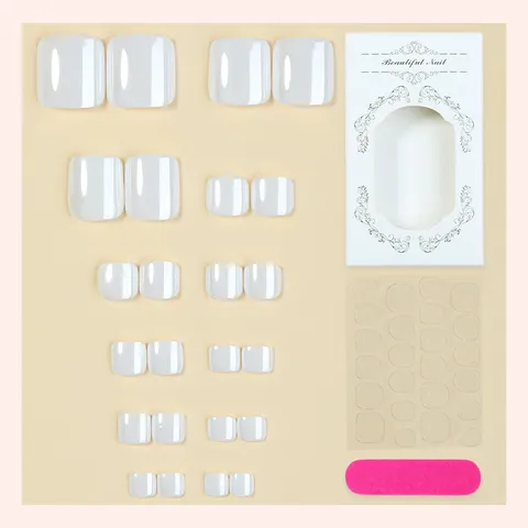 Korte Vierkante Plaknagels voor Tenen Verguld Parelglans Effen Kleur Kunstnagels Zomer DIY Teennagel Art Kit Dames