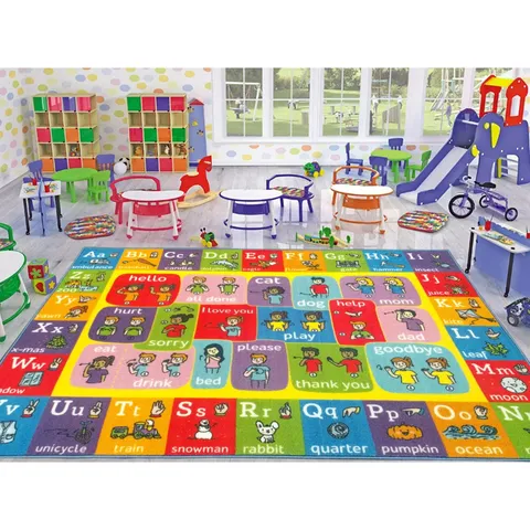 Alfombra de Aprendizaje Educativa para Niños Dibujos Animados Terciopelo de Cristal Sala de Estar Dormitorio Antideslizante
