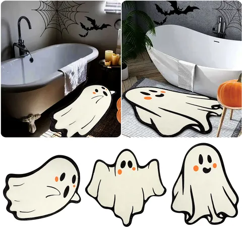 Halloween Cute Ghost Pumpkin Printed Polyester Floor Mat Anti Slip Bathroom Living Room Decor Rug