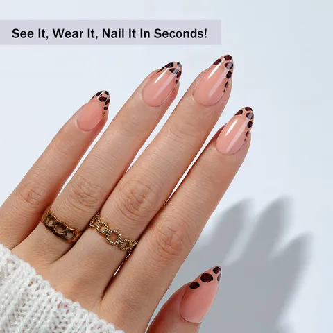 French Leopard Print Short Almond Shape Press On Nails Fake Nails Patch Handmade Soft Gel False Nails Tool Kit For Women