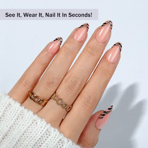Leopard Print Press On Nails Short Almond French Soft Gel False Nails Adhesive Tabs Nail File Women Nail Art Accessory