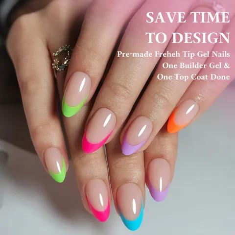 Short Almond French Tips Press-on Nails Set Mixed Solid Colors Artificial Nail Art Tips Combination For Women Manicure Decor