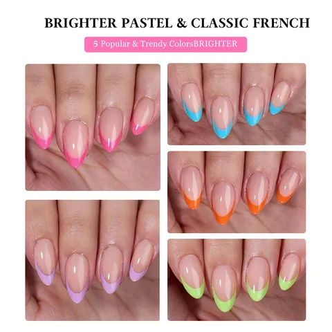 Short Almond French Tips Press-on Nails Set Mixed Solid Colors Artificial Nail Art Tips Combination For Women Manicure Decor