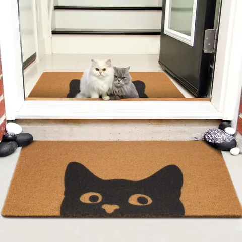 Alfombrilla de Puerta de Terciopelo de Cristal con Estampado de Gato Antideslizante para Pasillo