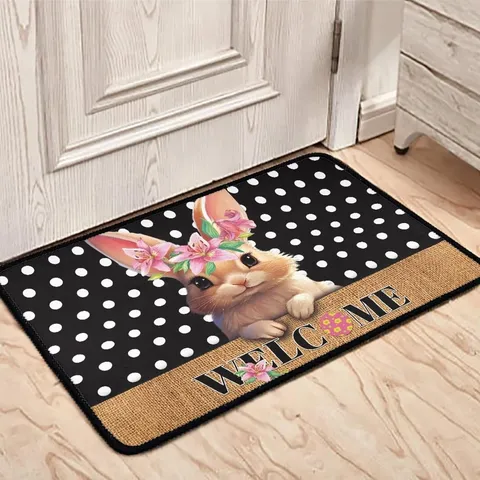 Easter Bunny Door Mat Welcome Spring Floral Floor Mat Non Slip Washable Entrance Rug Home Decor Mat For Front Door