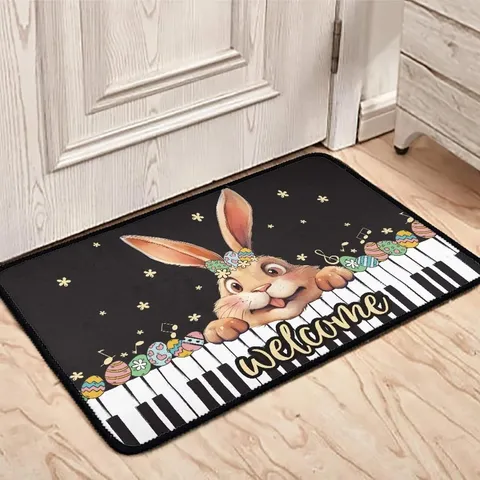 Easter Bunny Door Mat Welcome Spring Floral Floor Mat Non Slip Washable Entrance Rug Home Decor Mat For Front Door