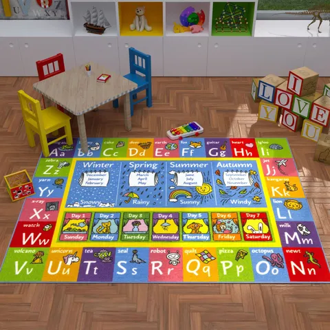 Alfombra de Aprendizaje Educativa para Niños Dibujos Animados Terciopelo de Cristal Sala de Estar Dormitorio Antideslizante