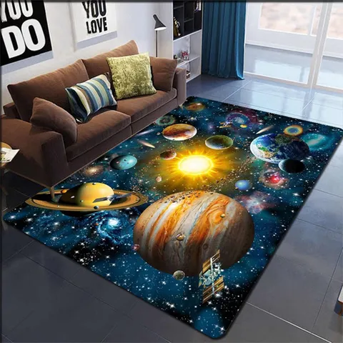 3D Universe Starry Sky Planet Cartoon Area Rug Modern Living Room Bedroom Floor Mat Decorative Polyester Carpet