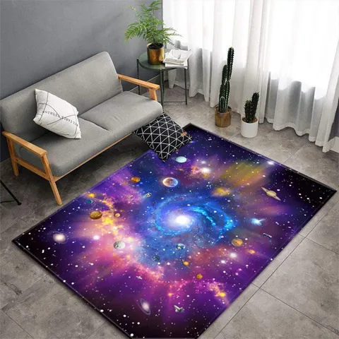 Alfombra Decorativa para Sala de Estar de Planeta de Cielo Estrellado del Universo 3D Alfombra de Área de Dormitorio Espacial de Galaxia Moderna