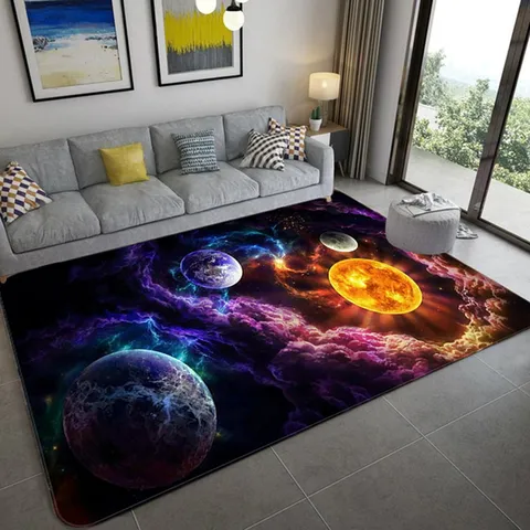 3D Universe Starry Sky Planet Cartoon Area Rug Modern Living Room Bedroom Floor Mat Decorative Polyester Carpet