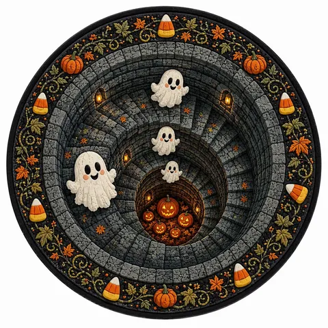 Halloween 3D Illusion Area Rug Round Non-Slip Crystal Velvet Floor Mat Gothic Pumpkin Ghost Decorative Carpet For Living Room Bedroom