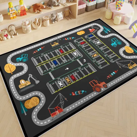 Tapis de Jeu de Route de Circulation pour Enfants Tapis de Sol Éducatif pour Chambre de Garçon Décoration de Salle de Jeux Antidérapant
