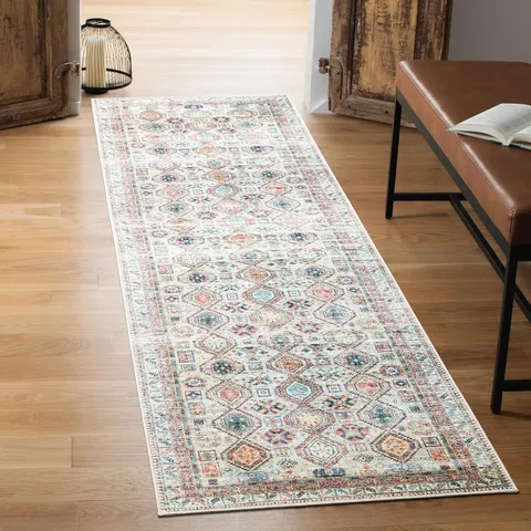 Alfombra de Suelo para Cocina Estilo Persa Antideslizante Absorbente Poliéster Alfombra de Pasillo Vintage Floral Decoración del Hogar