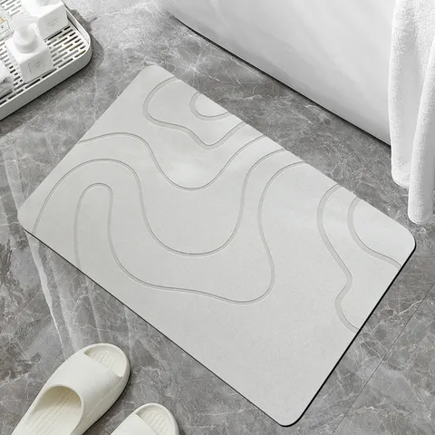 Modern Diatomaceous Earth Bath Mat Absorbent Quick Drying Non Slip Floor Mat Streamlined Embossed Bathroom Rug