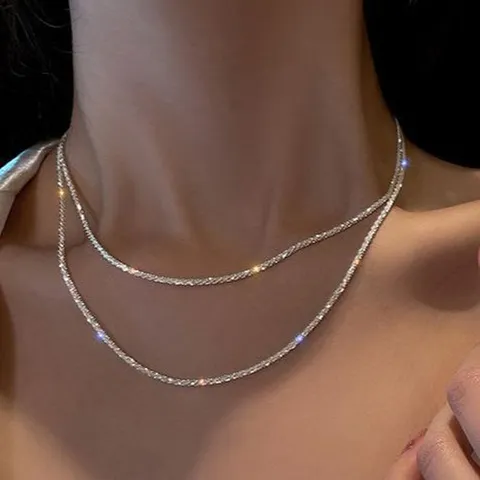Collar de Cobre Italiano Brillante Gypsophila para Mujer Cadena de Clavícula Multicapa Minimalista Joyería Resplandeciente