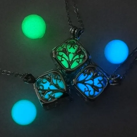 Luminous Tree Of Life Necklace Hollow Square Cage Pendant Glow In The Dark Alloy Copper Necklaces For Women Halloween Jewelry