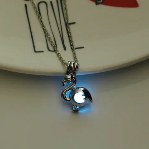 Luminous Swan Flamingo Cage Pendant Necklace For Women Alloy Multi Layer Cross Chain Halloween Glow In The Dark Necklace Jewelry Gift