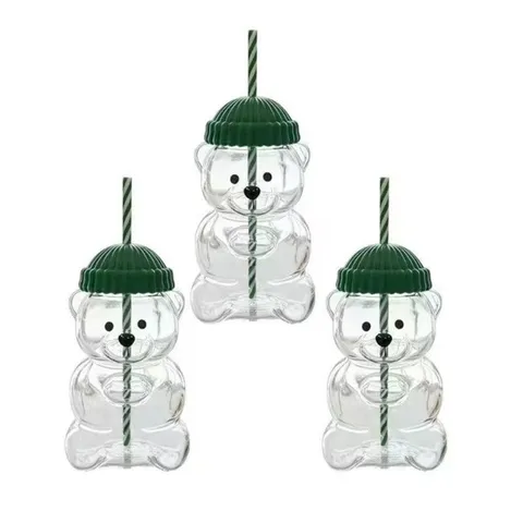Lindo Vaso de Vidrio de Oso de Navidad Con Pajita y Tapa Gran Capacidad Vaso de Vidrio Borosilicato Para Café Agua