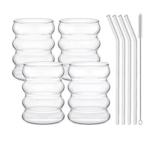 European Ins Style High Borosilicate Glass Caterpillar Cup Ribbed Clear Coffee Mug Heat Resistant Water Drinkware