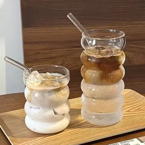 European Ins Style High Borosilicate Glass Caterpillar Cup Ribbed Clear Coffee Mug Heat Resistant Water Drinkware