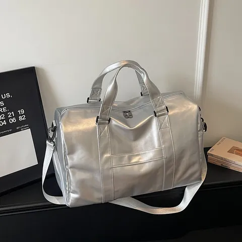 Large Capacity PU Leather Travel Bag Waterproof Sports Gym Bag With Shoe Compartment Casual Shoulder Duffel Luggage Bag For Men Women