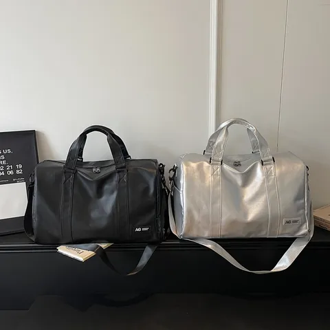 Large Capacity PU Leather Travel Bag Waterproof Sports Gym Bag With Shoe Compartment Casual Shoulder Duffel Luggage Bag For Men Women