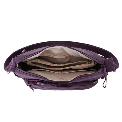 Sac Bandoulière Femme Nylon Multi-Poches Grande Capacité Léger Mode Sac à Épaule Décontracté Imperméable Sac Messager Couleur Unie
