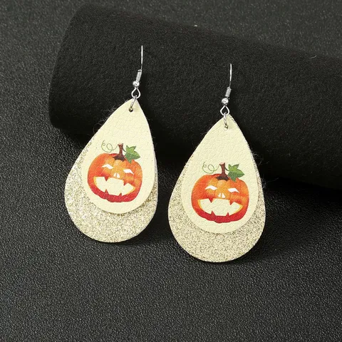 Halloween Kunstleder Tränenohrringe Für Damen Lustige Kürbis Geist Hexe Hut Totenkopf Fledermaus Druck Party Schmuck Zubehör
