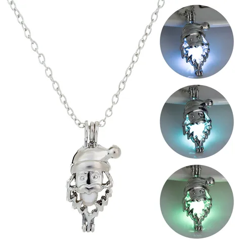 Kreative Leuchtende Weihnachtsmann Anhänger Halskette Legierung Hohlen Käfig Glühen In Der Dunkelheit Choker Kette Für Weihnachten Party Damen Feiertag Schmuck