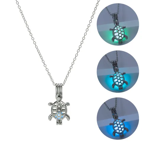 Halloween Leuchtende Schildkröte Anhänger Halskette Hohllegierung Schildkröte Tierkäfig Schmuck Für Damen Party Kreativ Leuchten Im Dunkeln Geschenk