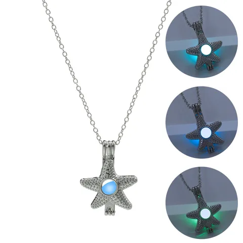 Halloween Leuchtender Seestern Anhänger Halskette Leuchtet Im Dunkeln Legierung Strass Kette Schmuck Für Damen Party Geschenk