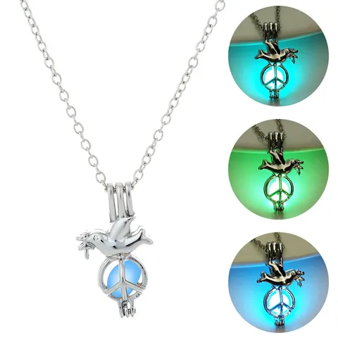Moda Alloy Dove Pendant Necklace Ins Style Luminous Stone Hollow Bird Choker Chain Necklace For Women Jewelry