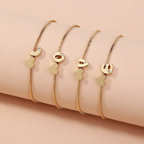 Minimalist Gold Plated Copper Alloy Box Chain Bracelet For Women Adjustable Rhinestone Alphabet Letter Heart Charm Bracelet Jewelry