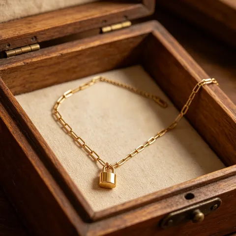 Stainless Steel Lock Pendant Necklace For Women Gold Plated Paperclip Chain Trendy Minimalist Solid Metal Fashion Jewelry Gift