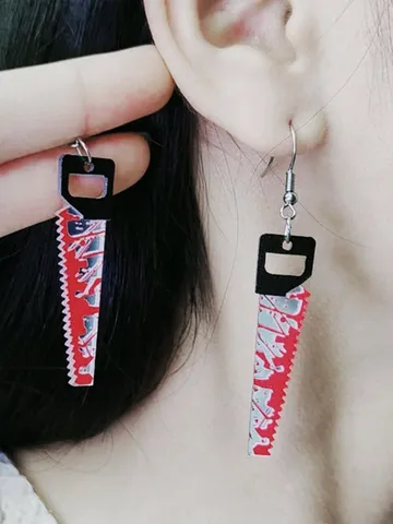 Halloween Acryl Blutspritzer Säge Ohrhänger Persönlichkeit Lustige Handsäge Form Ohrringe Kostüm Party Schmuck Geschenk Für Damen