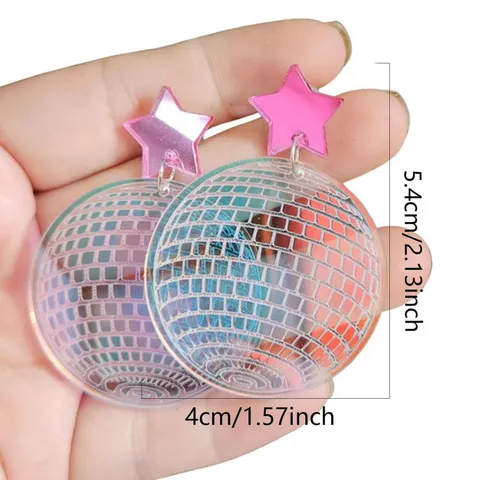 Retro Acrylic Disco Ball Pentagram Drop Earrings For Women Western Bold Laser Mirror Star Dangle Earrings Disco Party Jewelry Accessories
