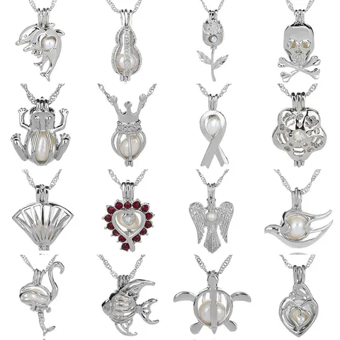 Alloy Hollow Pearl Cage Necklace DIY Openable Freshwater Pearl Pendant Necklaces For Women Dolphin Heart Jewelry Gift