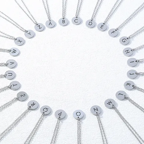 Minimalist Stainless Steel Round Disc Initial Alphabet Pendant Necklace Fashion Silver Clavicle Letter Jewelry For Women Men