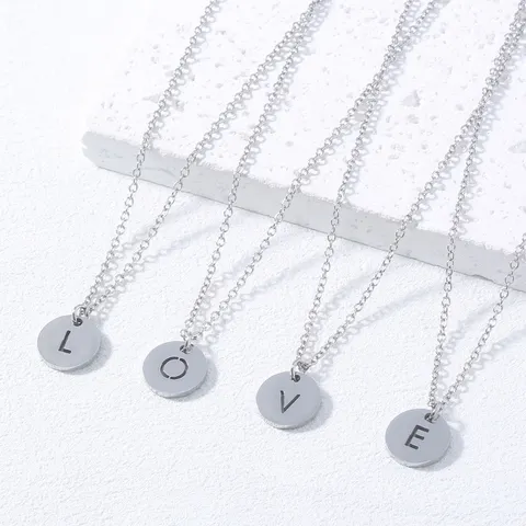 Minimalist Stainless Steel Round Disc Initial Alphabet Pendant Necklace Fashion Silver Clavicle Letter Jewelry For Women Men