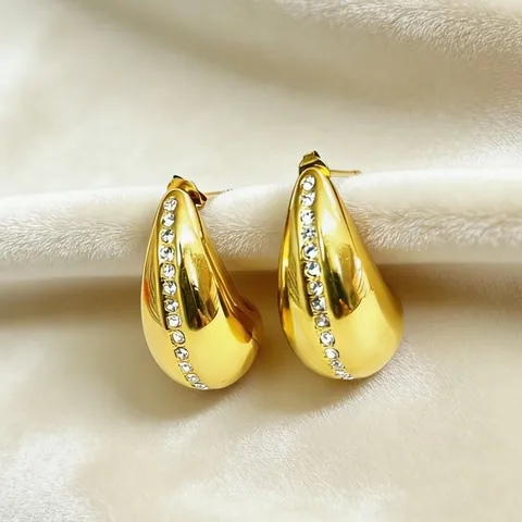 Stainless Steel Teardrop Earrings 18K Gold Plated Zirconia Inlaid Water Drop Stud Earrings For Women Simple Luxury Fashion Jewelry Gift