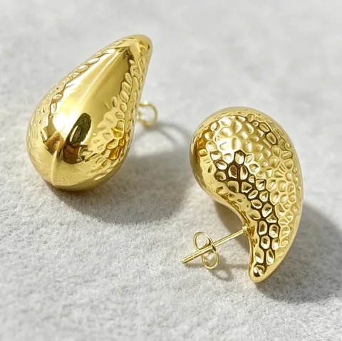 Boucles d'Oreilles Martelées en Goutte d'Eau en Acier Inoxydable Minimalistes pour Femmes Boucles d'Oreilles Géométriques Creuses Électroplaquées Bijoux Cadeau