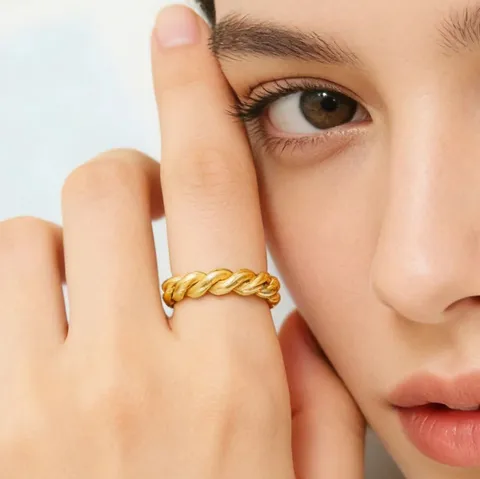 Hip Hop Twist Braided Ring For Women Men Gold Silver Plated Stainless Steel Minimalist Geometric Finger Ring Jewelry Gift