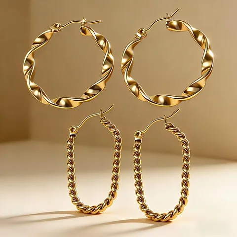 Simple Fashion Wide Water Ripple Gold Plated Twisted Rope O Shaped Stainless Steel Hoop Earrings For Women Geometric Jewelry