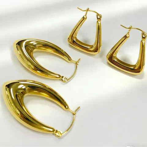 Minimalist Stainless Steel V Shaped U Shaped Hoop Earrings Gold Silver Color Mirror Polish Geometric Open Ear Buckle For Unisex Jewelry Gift