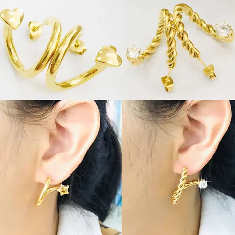 Titanium Steel 18K Gold Plated Rhinestone Stud Earrings For Women Twisted Rope Heart Star Geometric Ear Jewelry Small Fresh Style