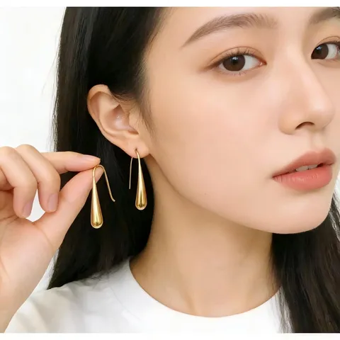 Minimalist Stainless Steel Teardrop Earrings Fashion 18K Gold Plated Geometric Drop Loop Earrings For Women Commuting Jewelry Gift