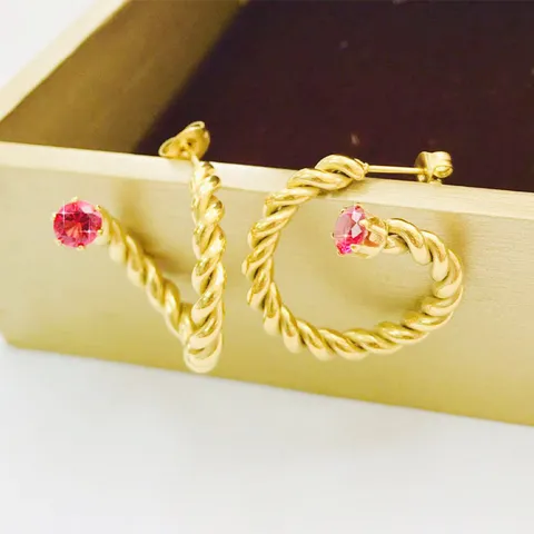 Titanium Steel 18K Gold Plated Rhinestone Stud Earrings For Women Twisted Rope Heart Star Geometric Ear Jewelry Small Fresh Style